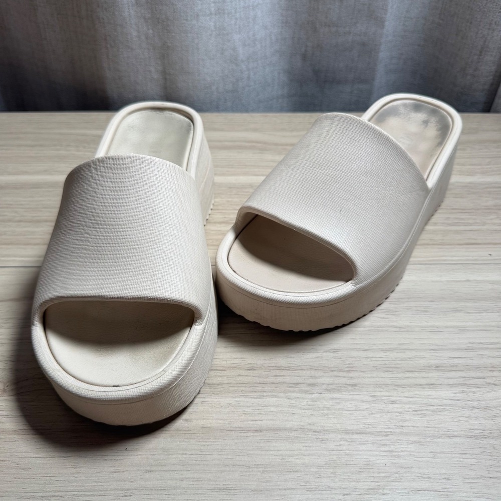 MIA Platform Slide Sandals Womens 7 Cream Chunky Wedge Open Toe Slip On Vacation